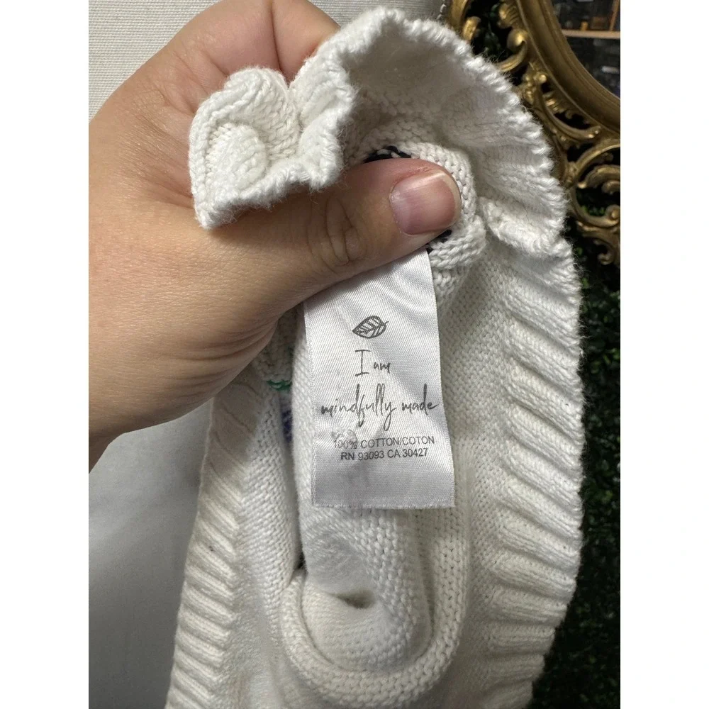 NIC+ZOE White Striped Henley Sweater‎ PM Nautical Preppy Coastal Chic